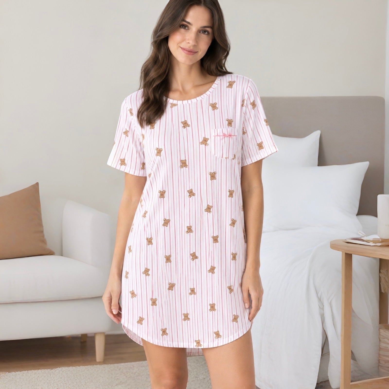 Camisa de Dormir a la Rodilla con Manga Corta T91329 Flora Nikrooz