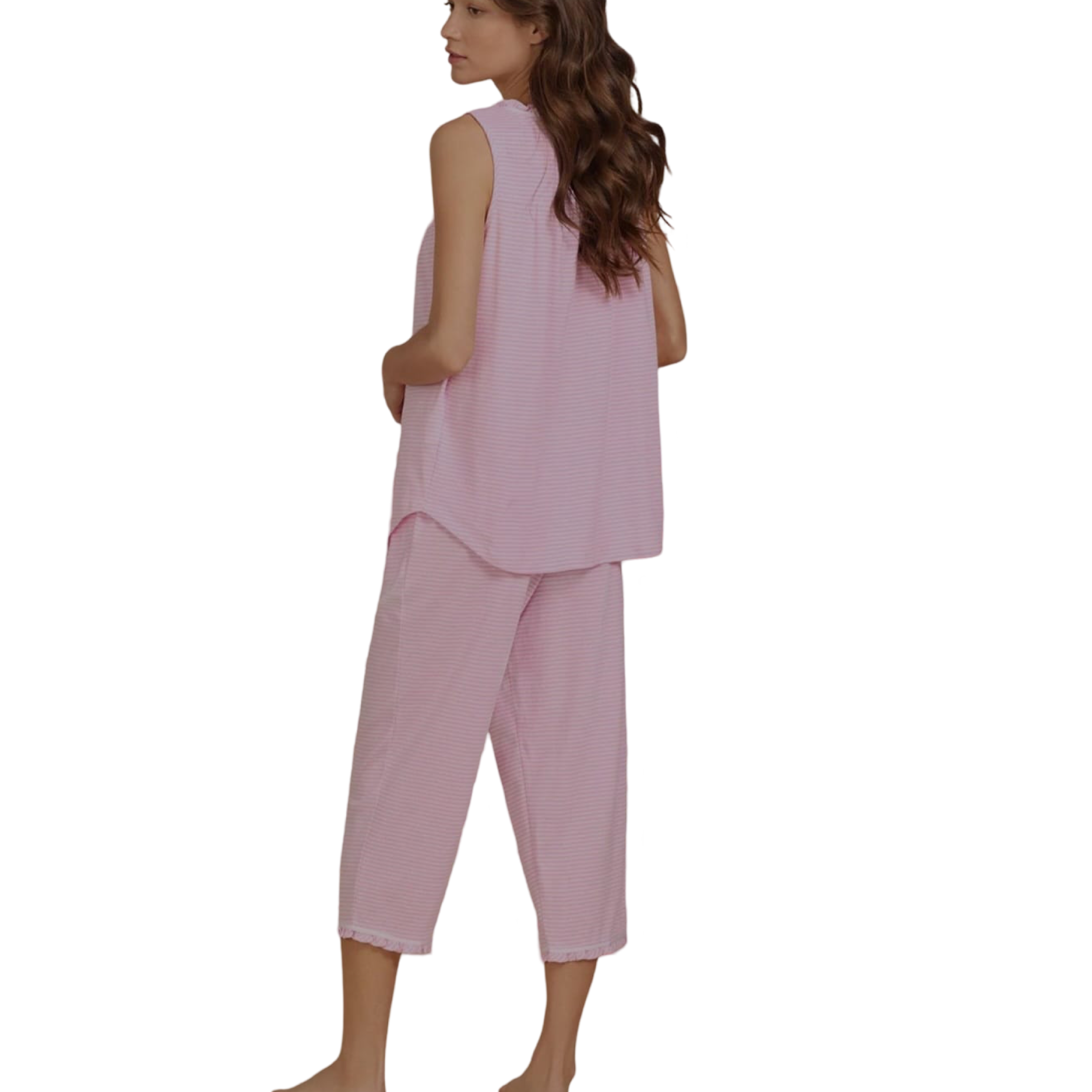 Pijama Capri con Blusa Cerrada con Tirantes Anchos E5725033 Eileen West