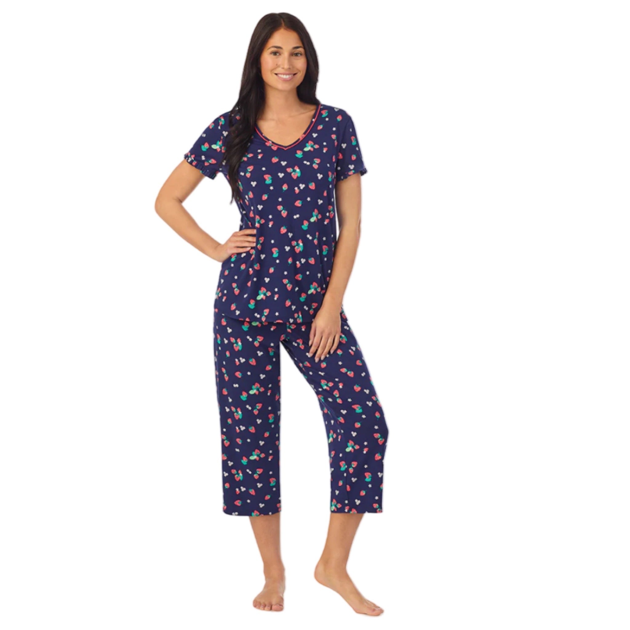 Pijama Capri con Blusa Cerrada Cuello en V y Manga Corta CD70008 Cuddl Duds