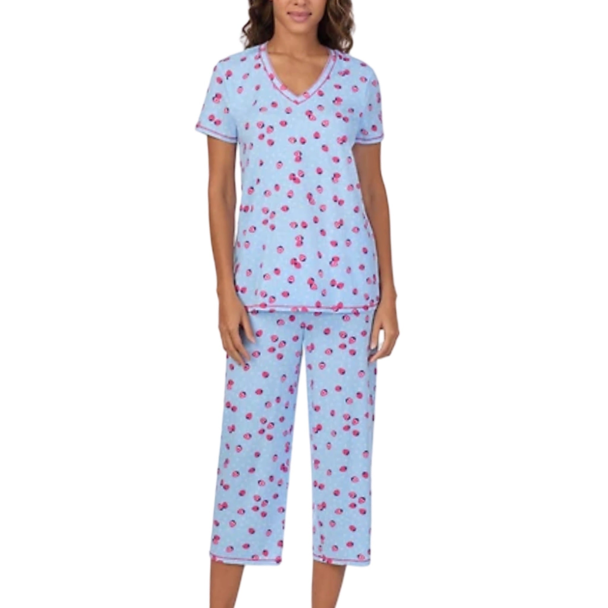 Pijama Capri con Blusa Cerrada Cuello en V y Manga Corta CD70008 Cuddl Duds