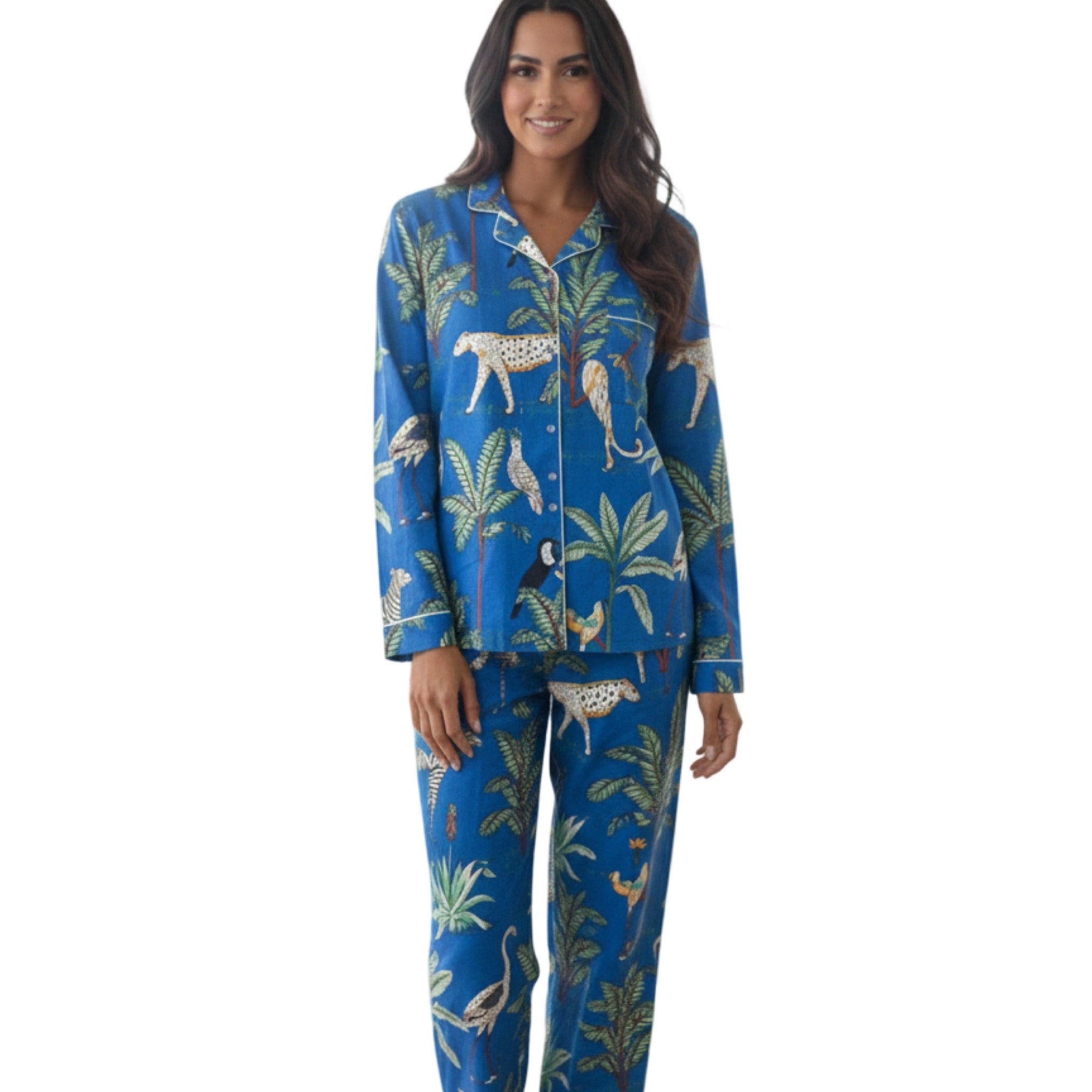 Pijama Pantalón Largo y Blusa Camisera con Botones y Manga Larga COTTON