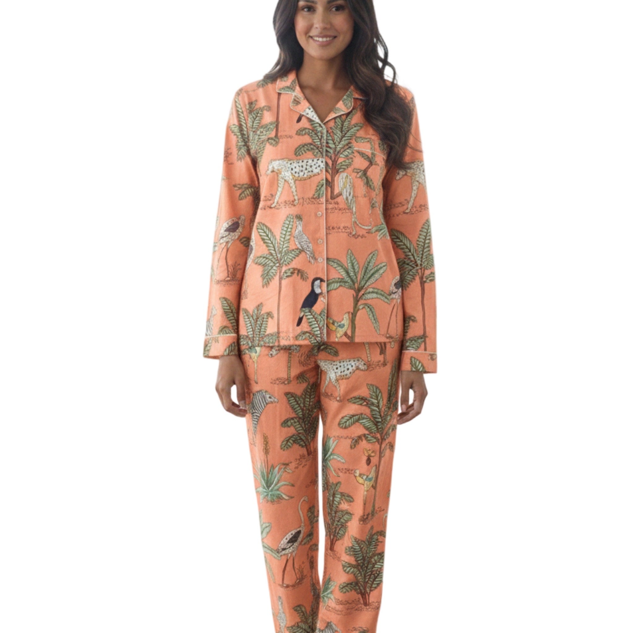 Pijama Pantalón Largo y Blusa Camisera con Botones y Manga Larga COTTON