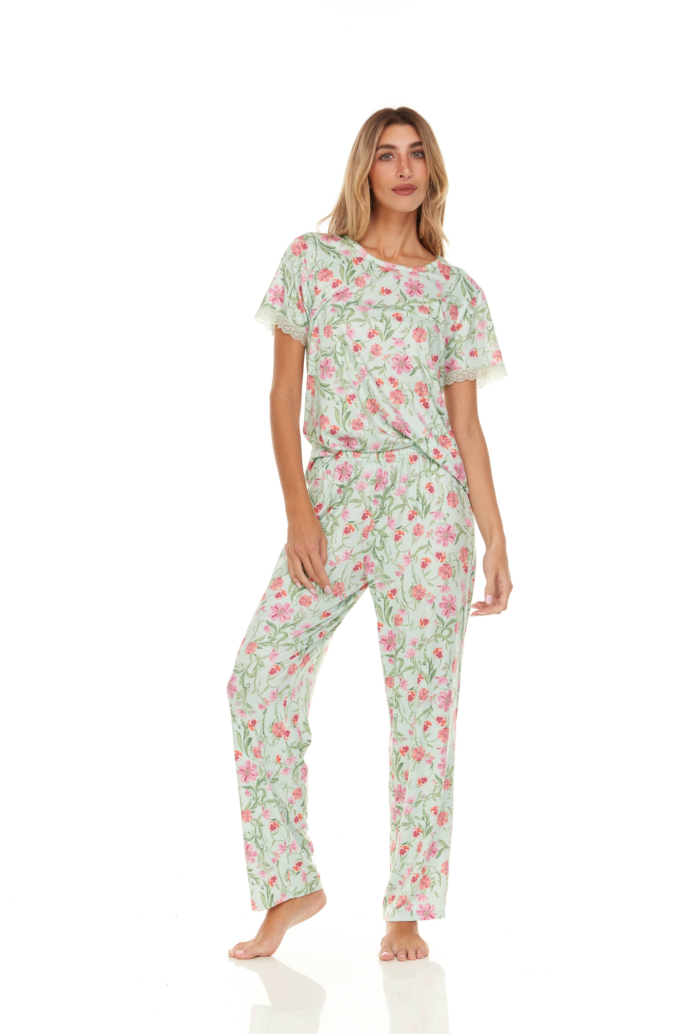 Pijama Pantalón Largo y Blusa Cerrada con Manga Corta T91002 Flora Nikrooz