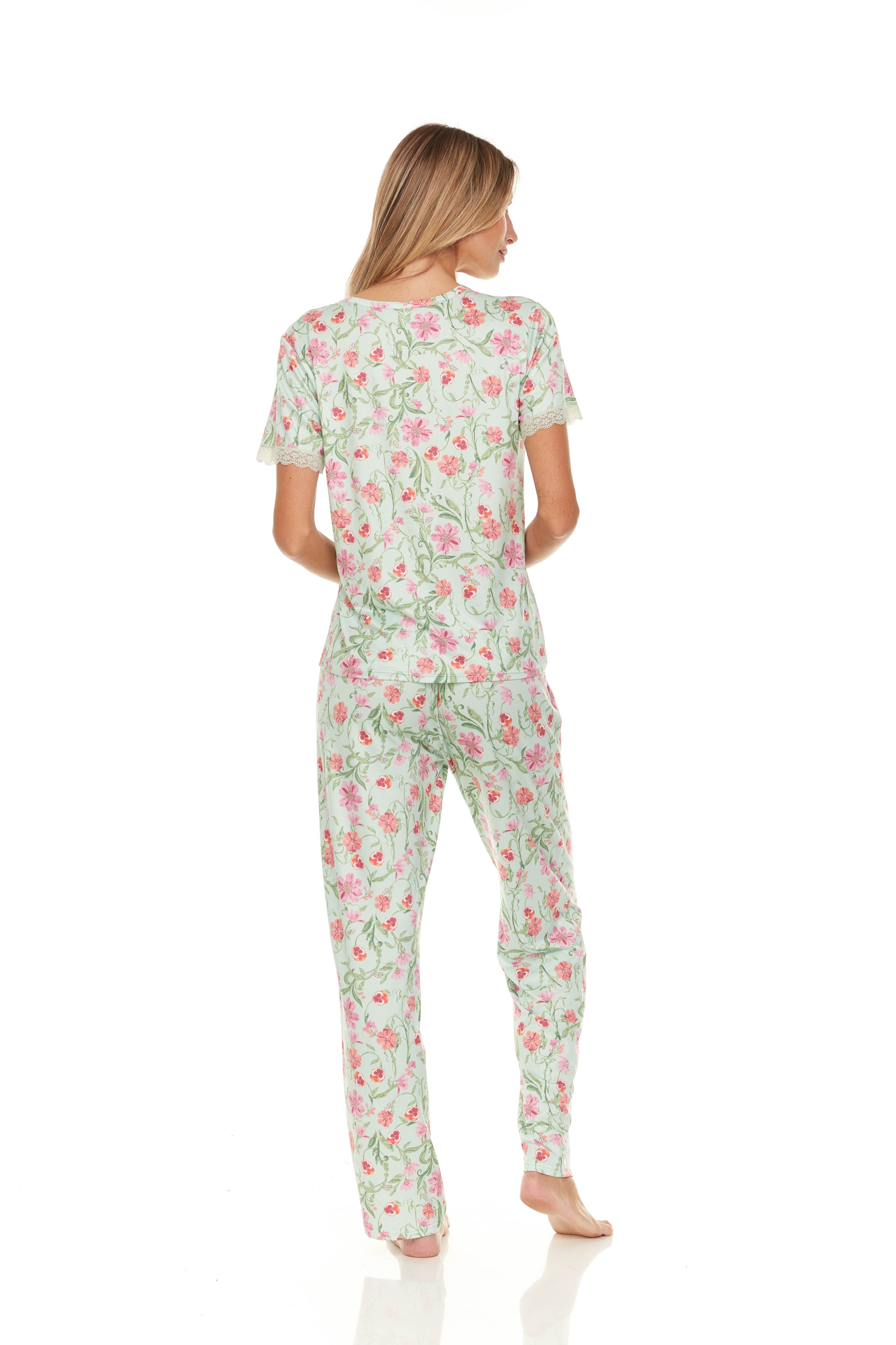 Pijama Pantalón Largo y Blusa Cerrada con Manga Corta T91002 Flora Nikrooz