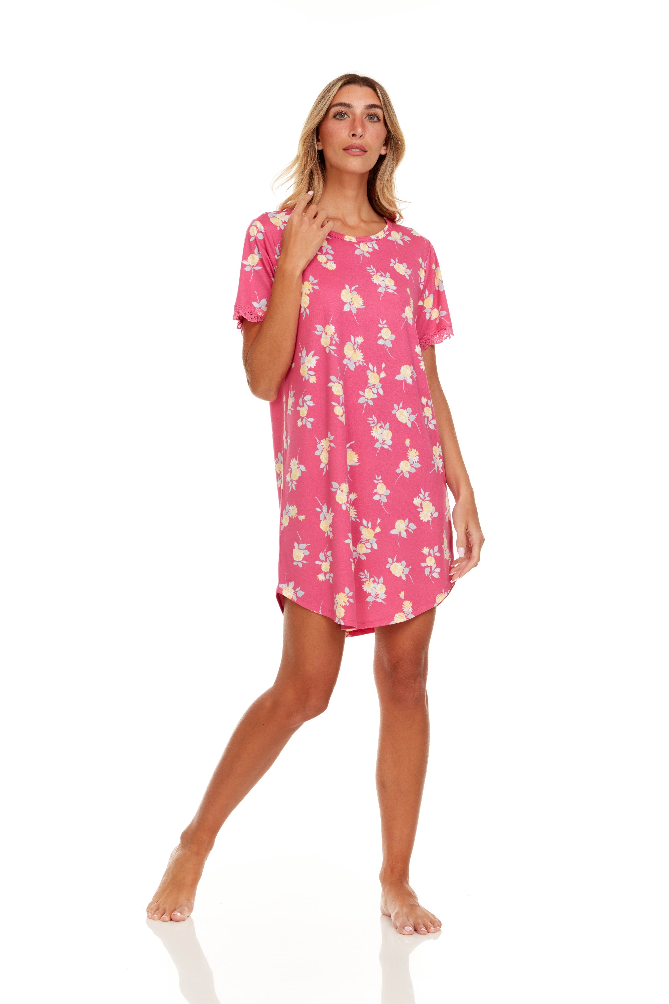 Camisa de Dormir a la Rodilla con Manga Corta T91049 Flora Nikrooz