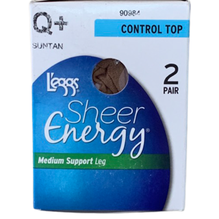 2 Pack Pantyhose Sheer Energy Control Top Medium Support Leg Sheer Toe 90900/93500 L'eggs